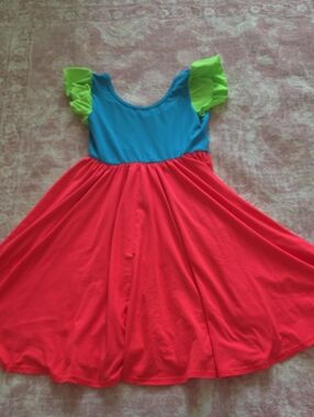 Dot Dot Smile Bright Blue, Neon Green & Pink Twirl Dress